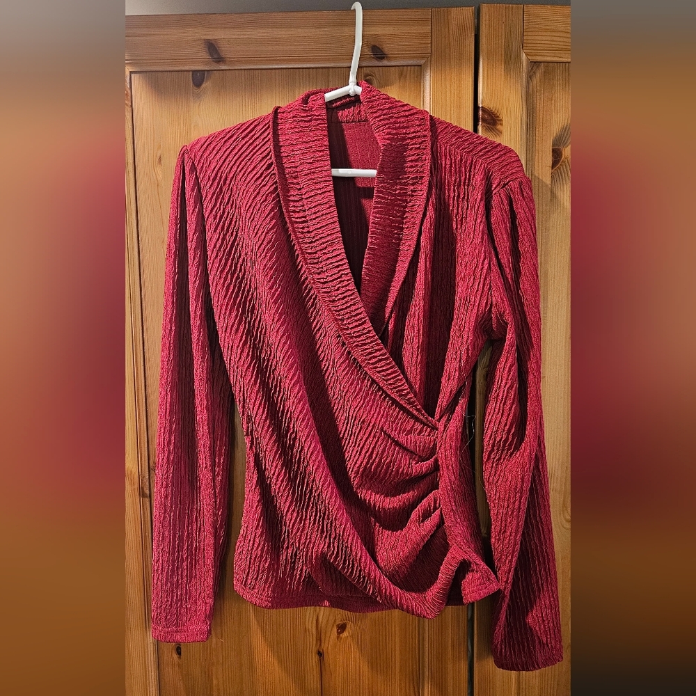 Cross Over V Neck Red Women's Top Blouse Size 14 16